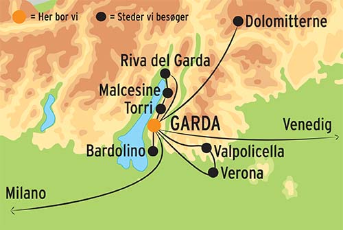 Kort over rejsen Opera Verona 5 dage